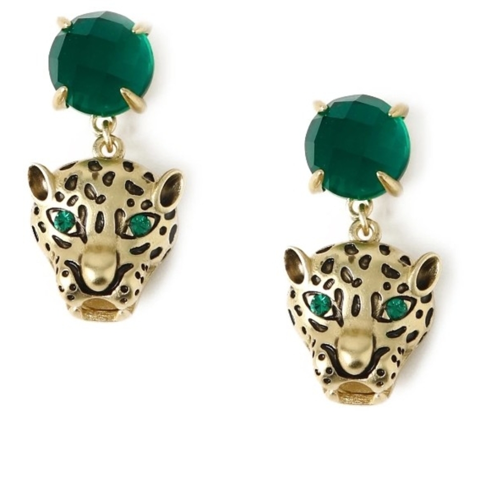 ORELIA LONDON Gold Plated & Emerald Green Panther Drop Earrings